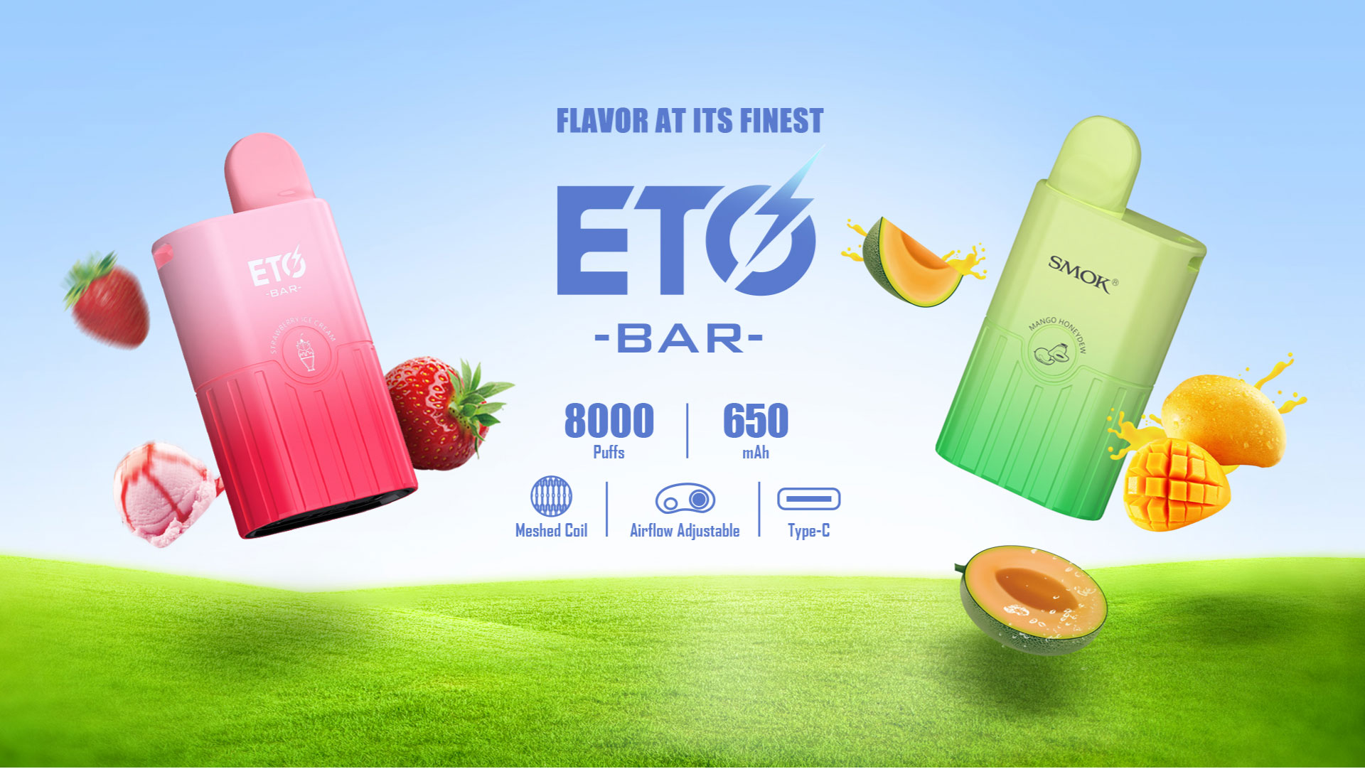 Read more about the article ETO BAR 8000puffs Disposable vape  650mAh battery and an adjustable slider to freely  adjust the airflow.